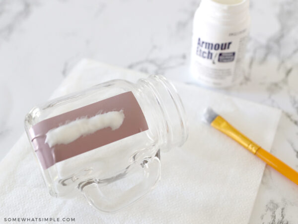 waiting for the etching cream to set on a glass jar