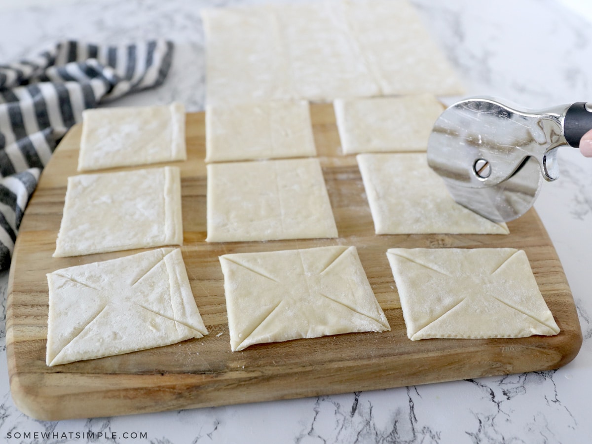 cutting puff pastry into 9 squares