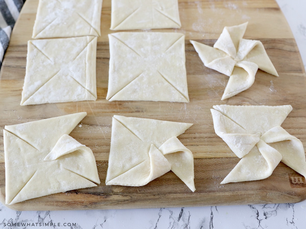 folding puff pastry into pinwheel shapes