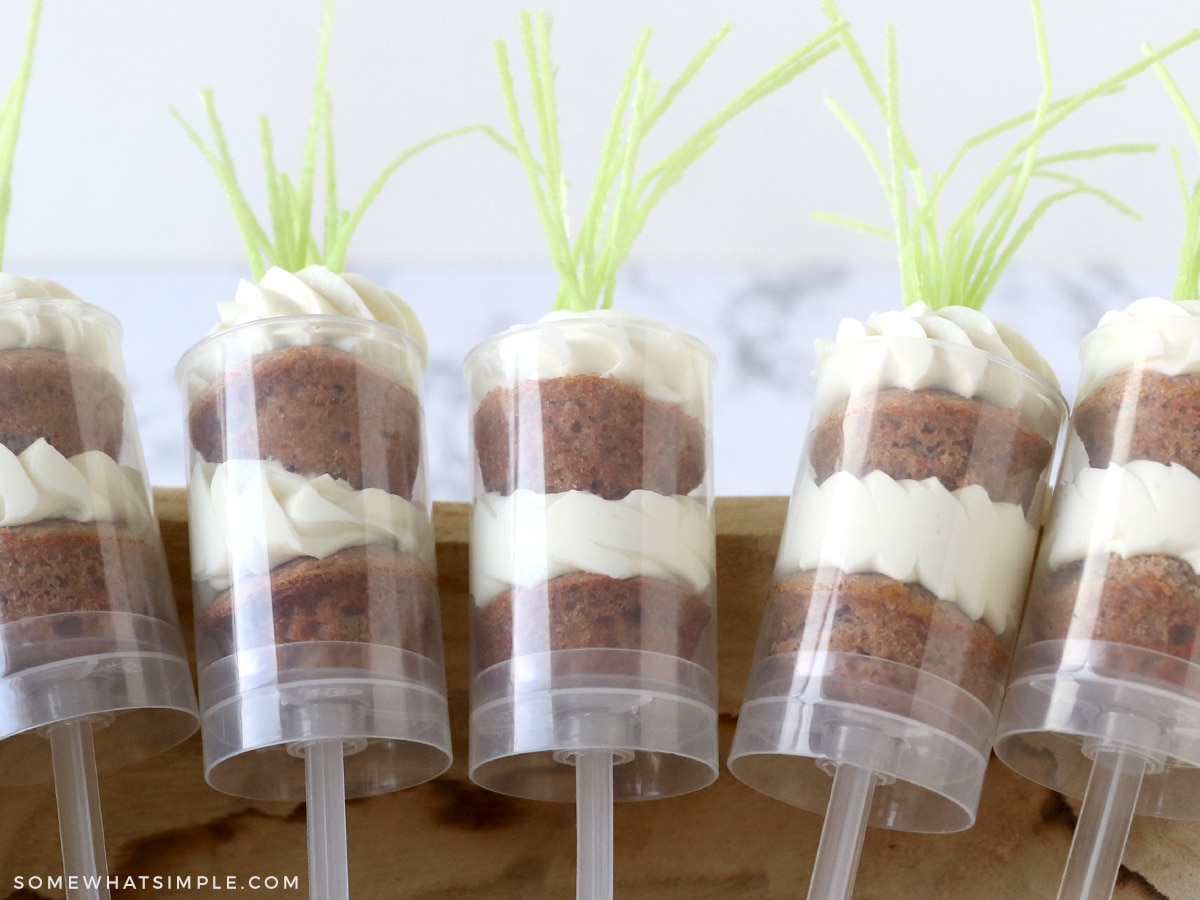 a line of carrot cake cupcakes