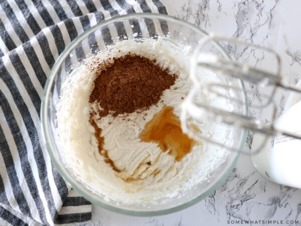 mixing chocolate frosting ingredients