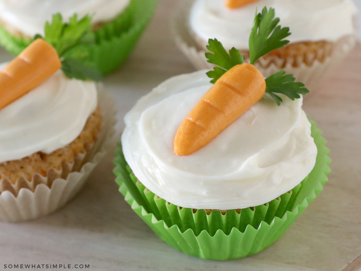 close up of a carrot cake cupcake