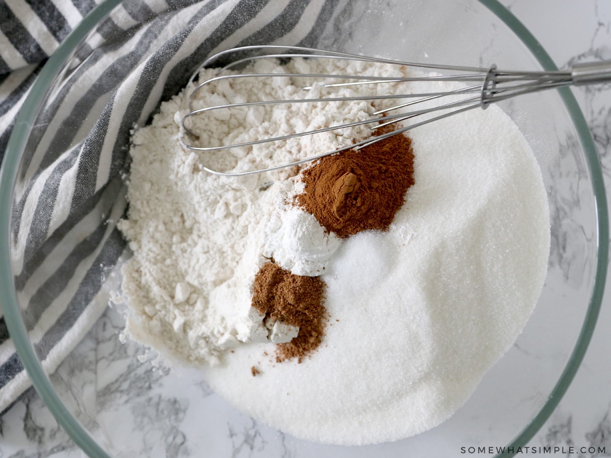 mixing dry ingredients in a glass bowl