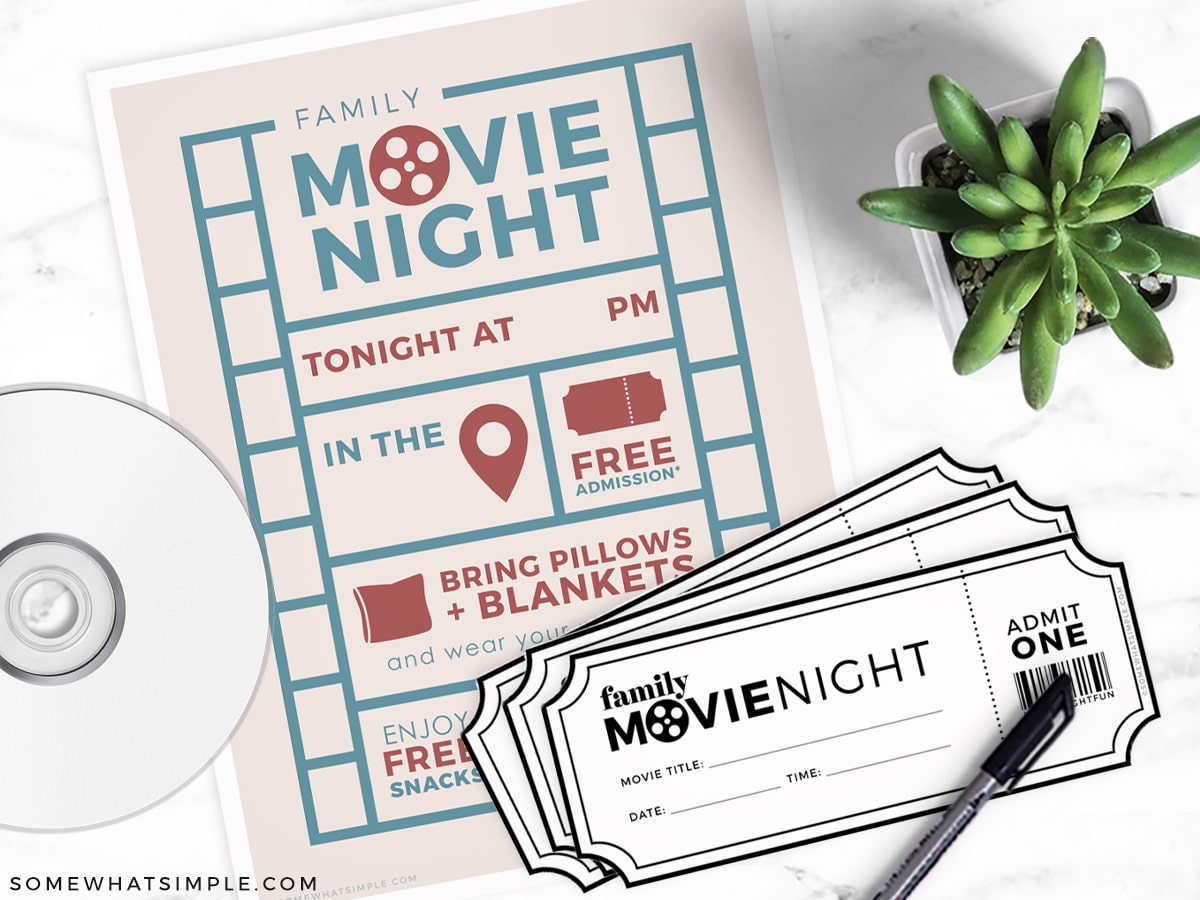 family movie night invitations and tickets