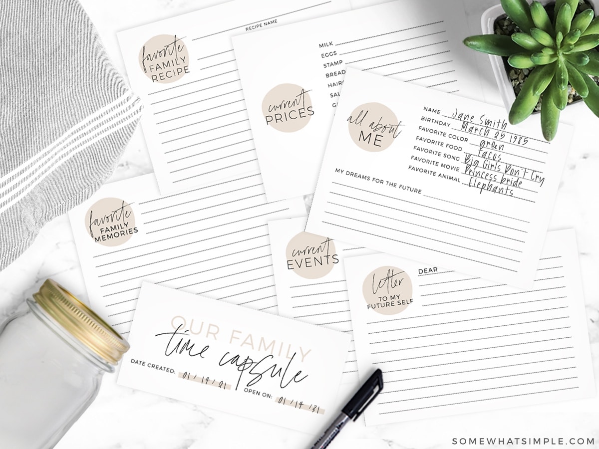 writing on time capsule printables