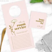 pink printable door hanger for mothers day breakfast in bed