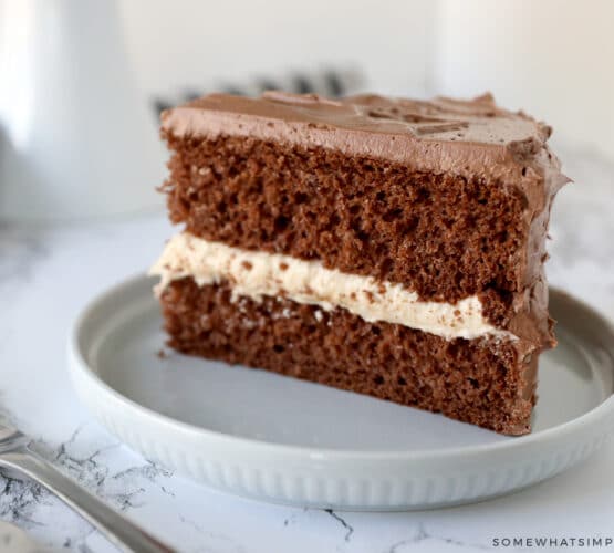 thick slice of chocolate cake