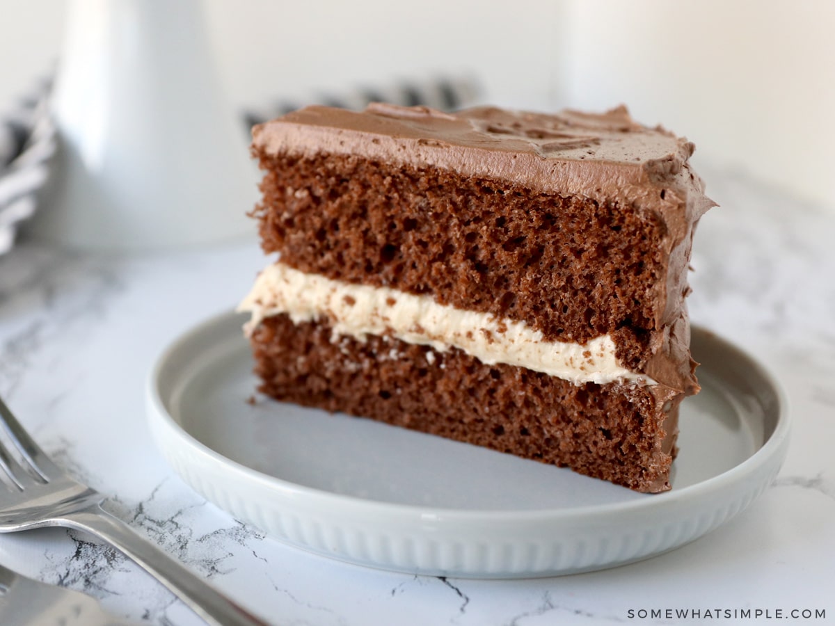 thick slice of chocolate cake