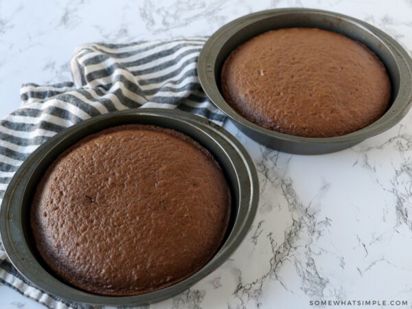 2 chocolate cakes in round pans