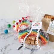 rainbow and pot of gold candies made into a gift for st patricks day