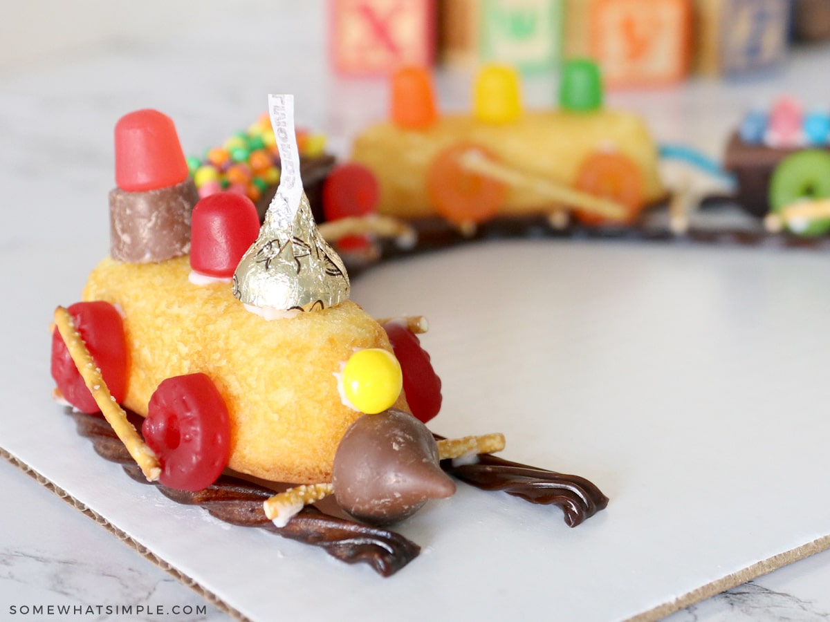 easy train cake made with twinkies