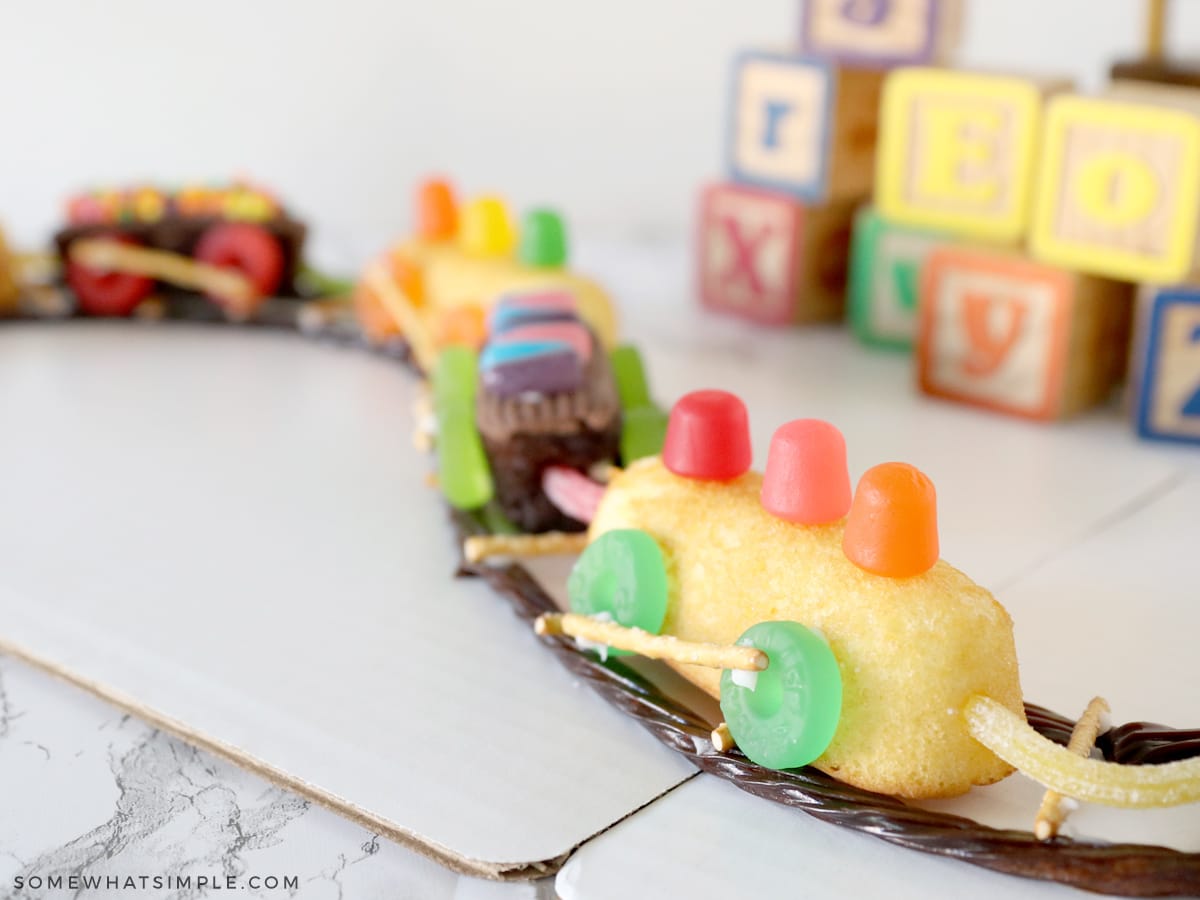 close up of a train cake