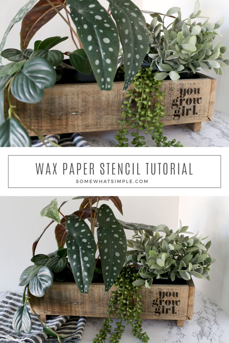 long image of a collage of pictures showing how to use wax paper as a stencil