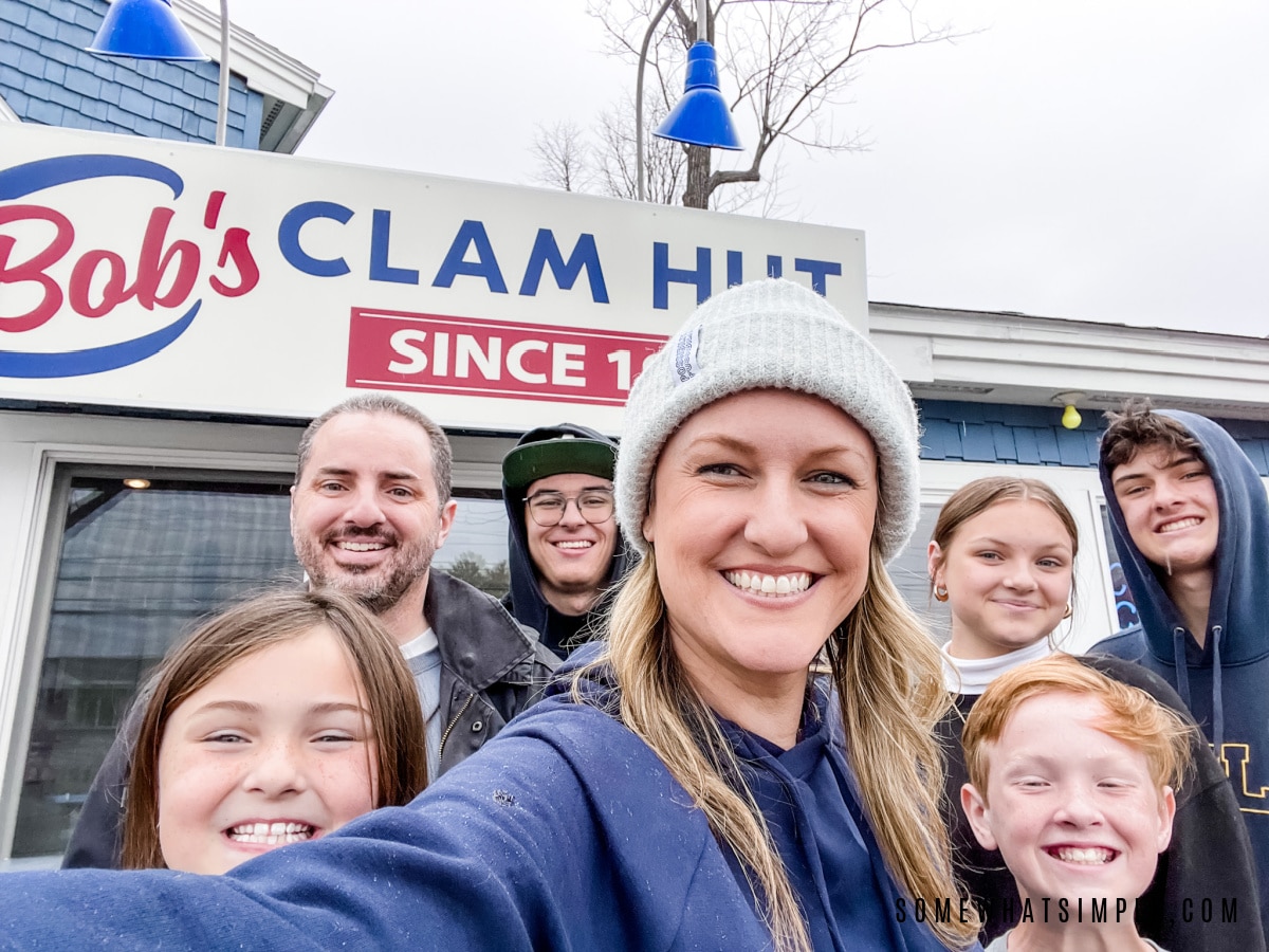 family selfie in front of bobs clam hut