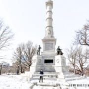 boston common statue in the snow