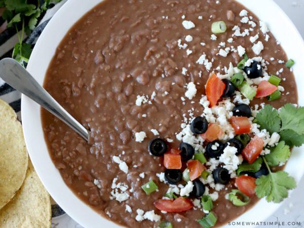 over head shot of homemade refried beans