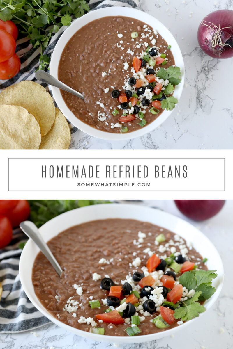 collage of images showing how to make refried beans