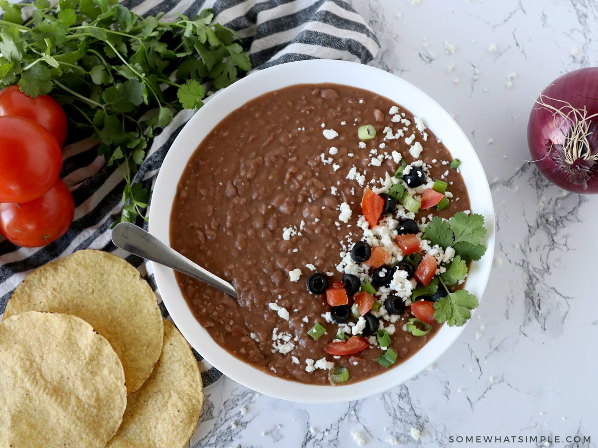 overhead shot of refried beans