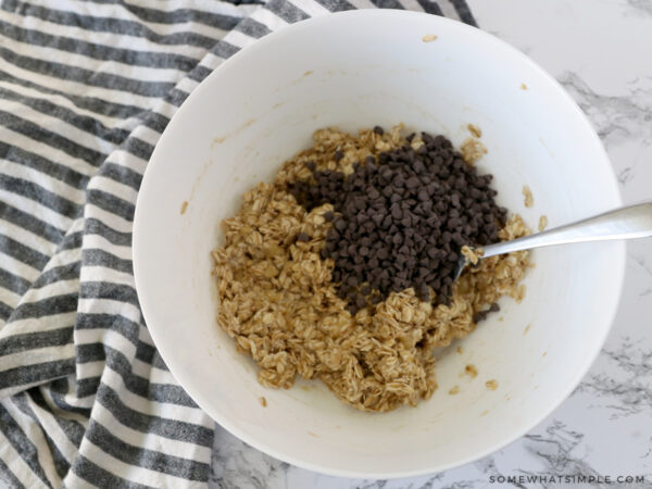 folding in chocolate chips to a mixing bowl