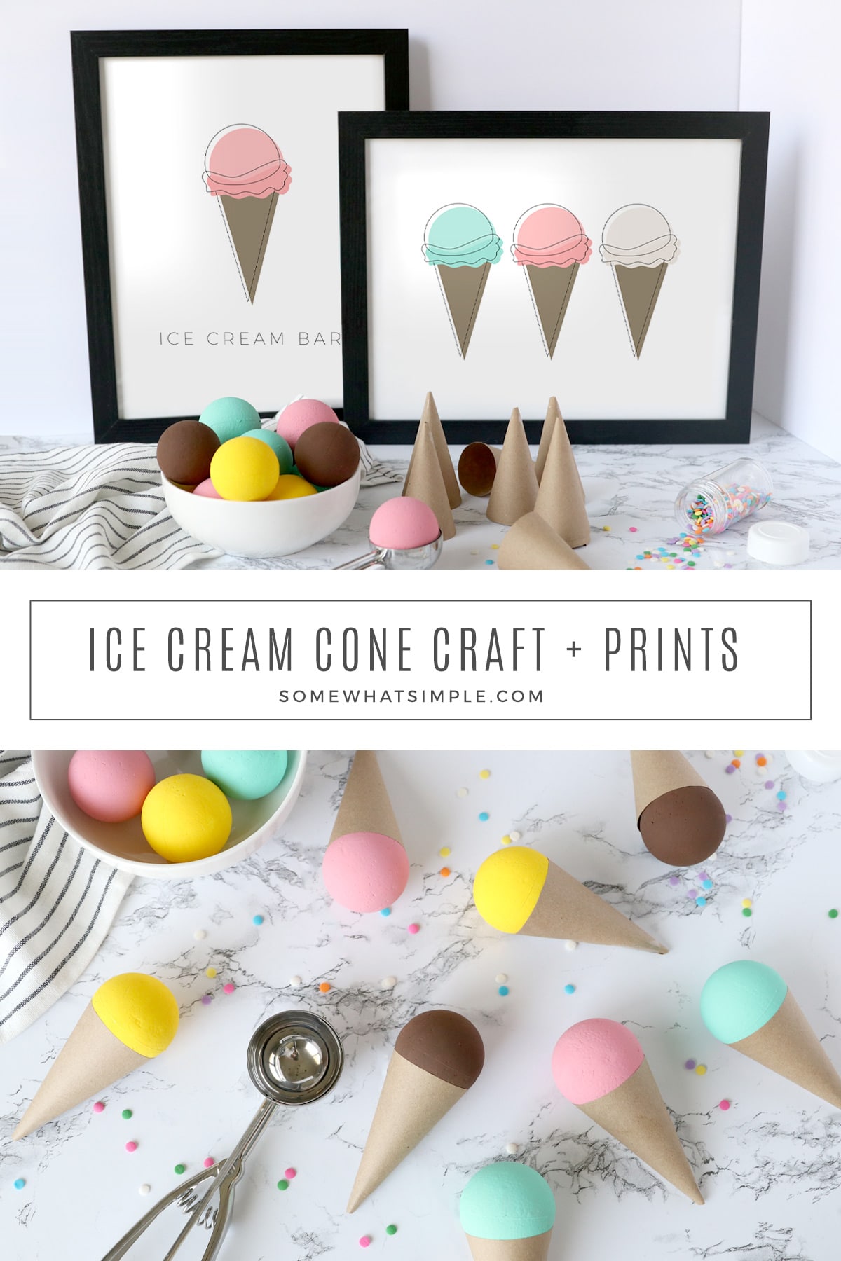 This paper ice cream cone craft is fun to do with the kids. If your kids love crafting and pretend play, they'll love this idea! via @somewhatsimple