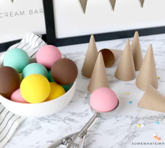 ice cream cone craft on the counter