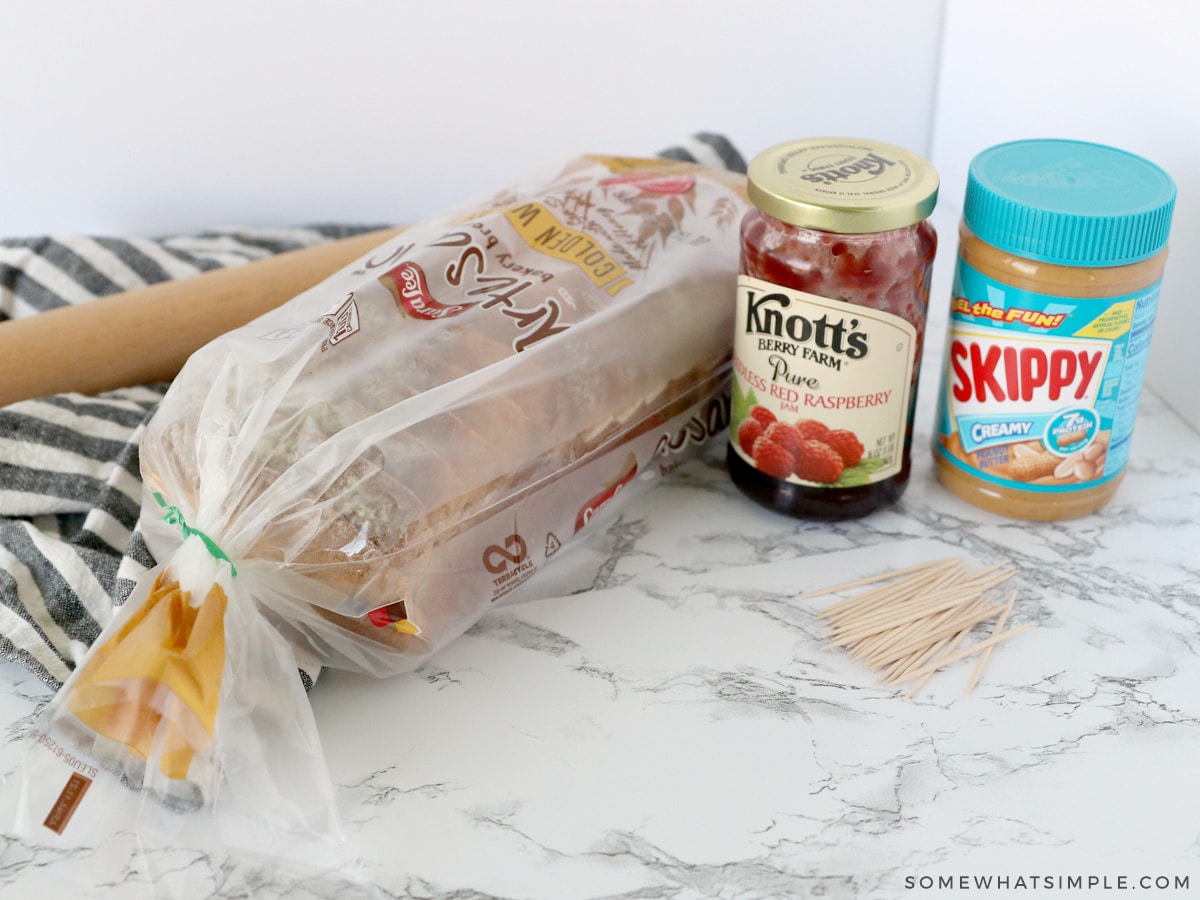 ingredients to make peanut butter and jelly pinwheels