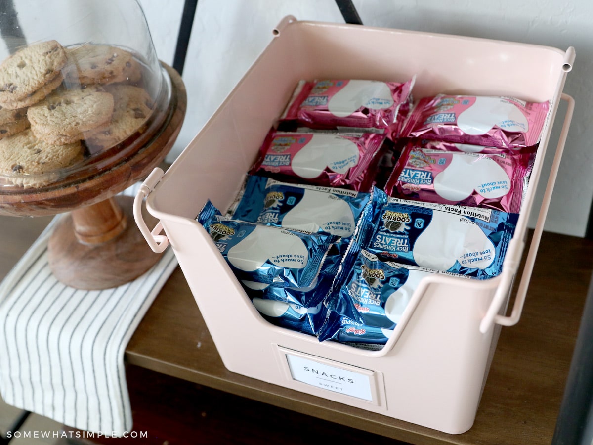 sweet snacks inside a metal bin