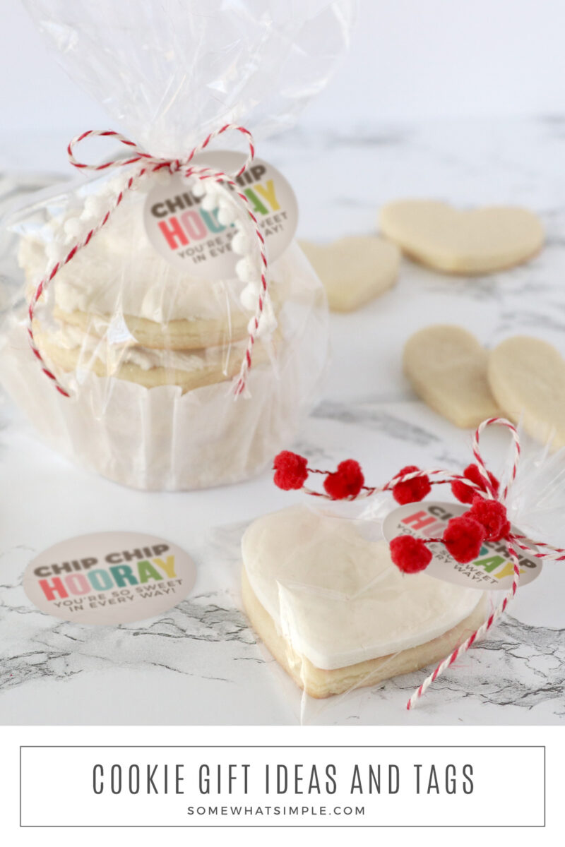 long image showing two packaged cookies ready to be given as gifts