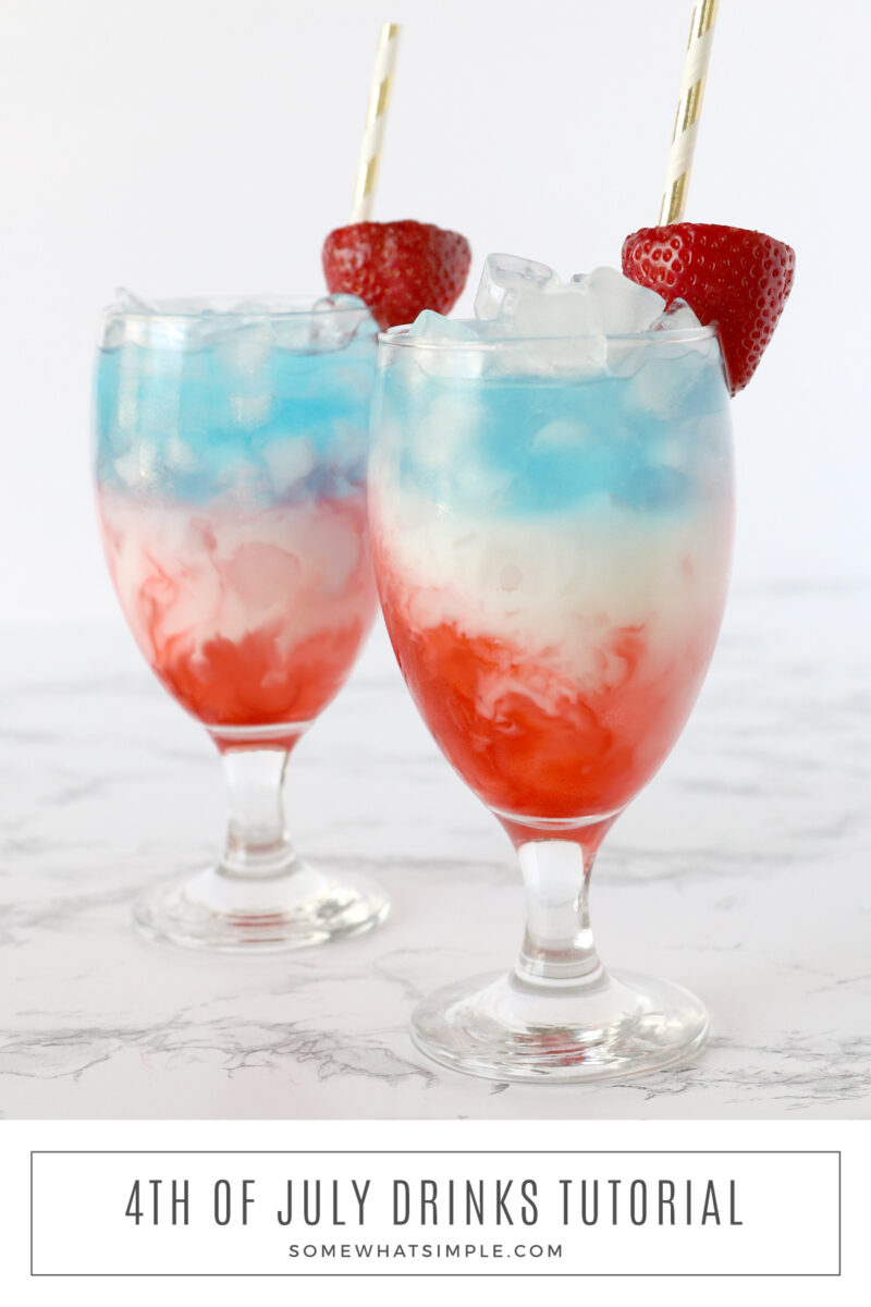 long image of 2 4th of july drinks on a white counter