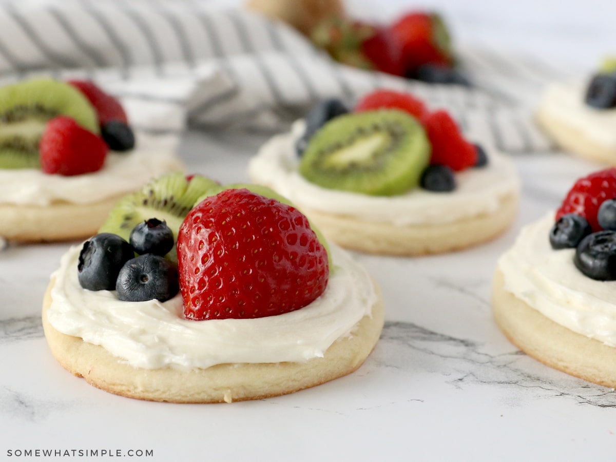 mini fruit pizzas on the counter