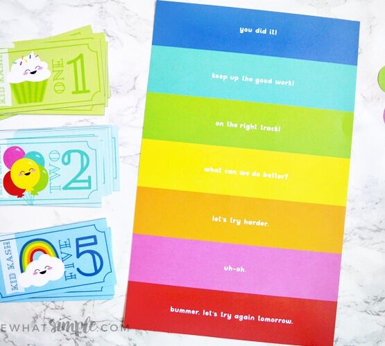 kid kash incentive chart on a white counter