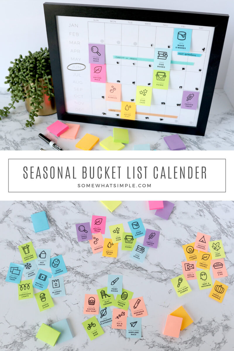 collage of images showing how to make a seasonal bucket list