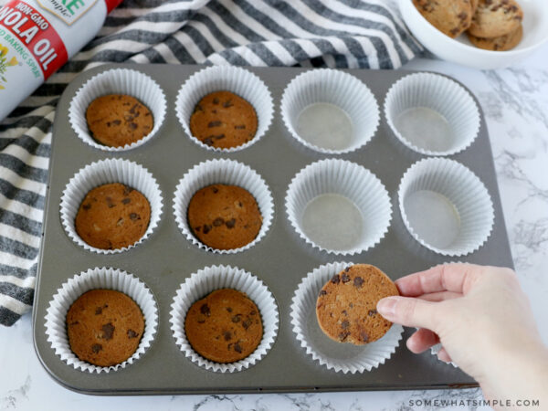 putting cookies in a muffin tin