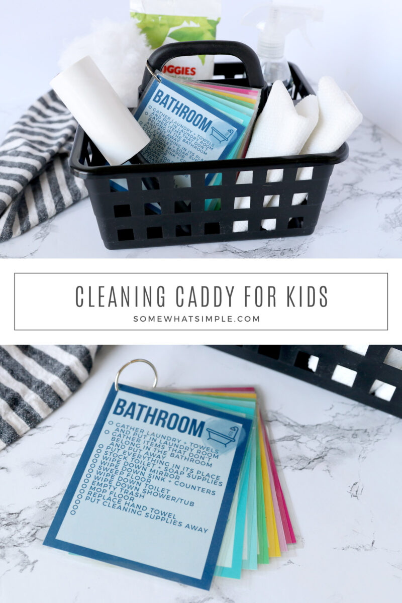 collage of images showing a cleaning kit for kids