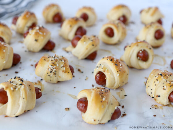 close up of pigs in a blanket on the counter