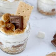 close up of a smore in a jar