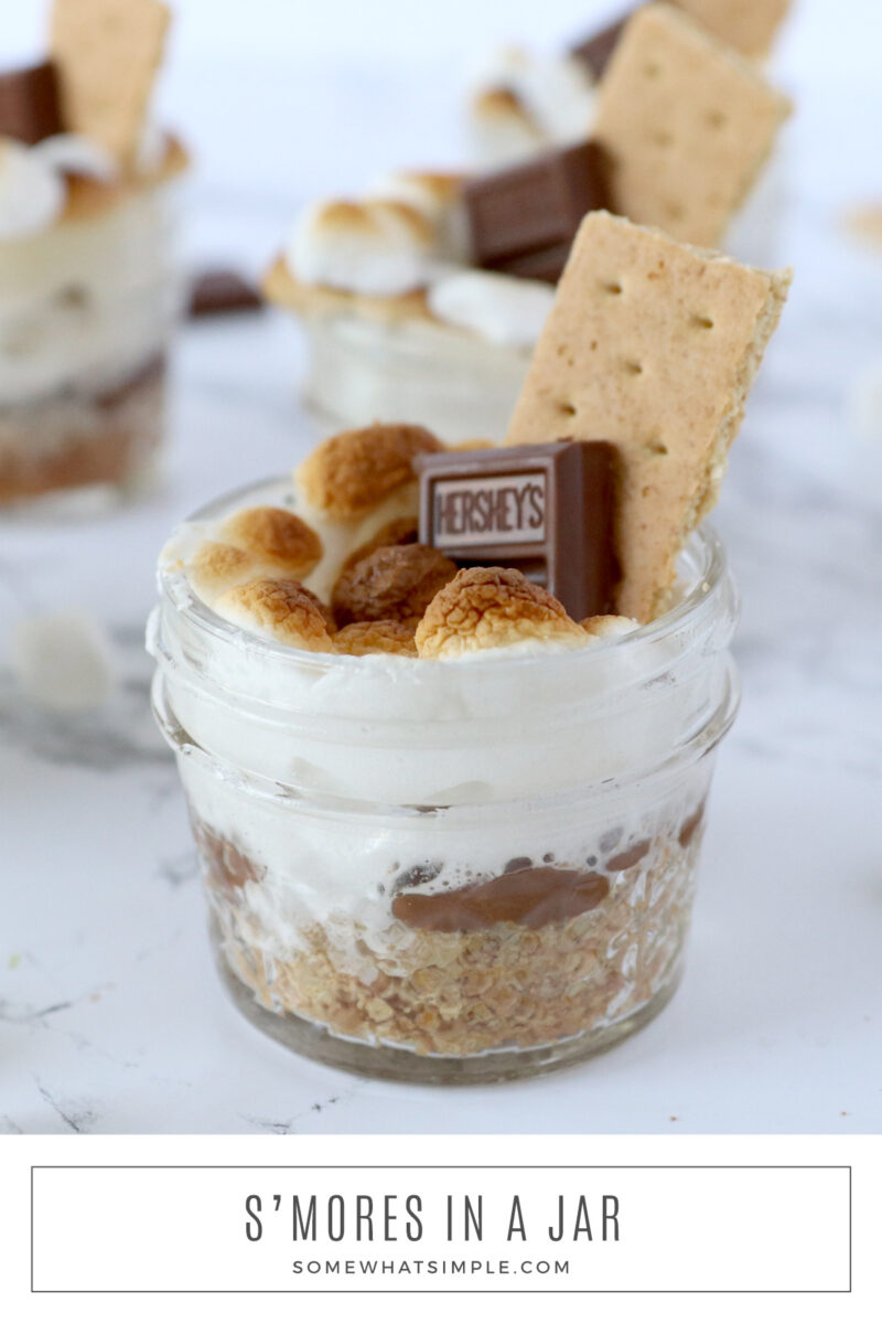 long image of a smore in a jar