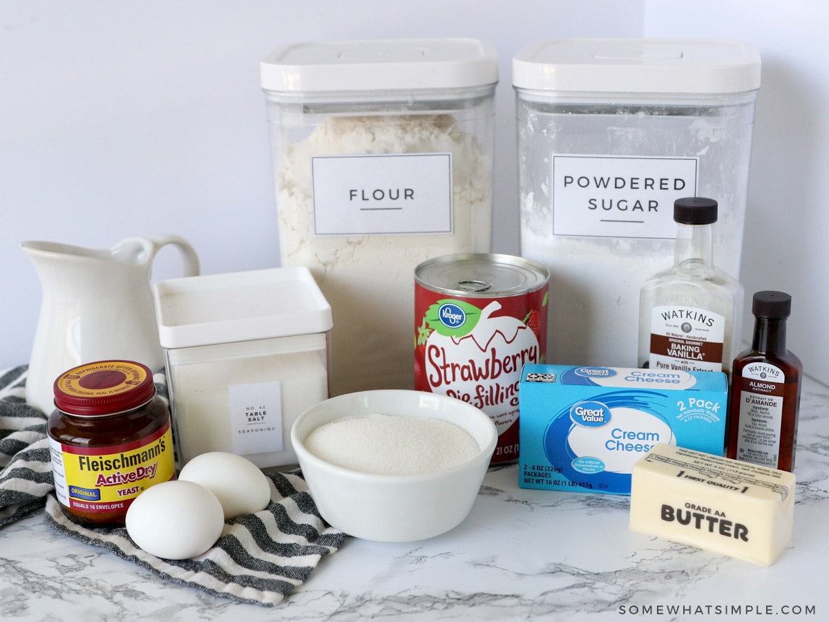 ingredients for strawberry cream cheese bread