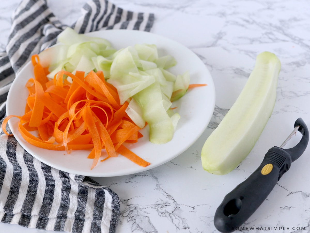 julienned carrots and cucumber