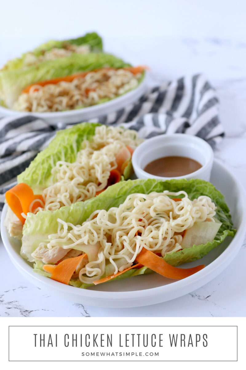 long image of thai chicken lettuce wraps