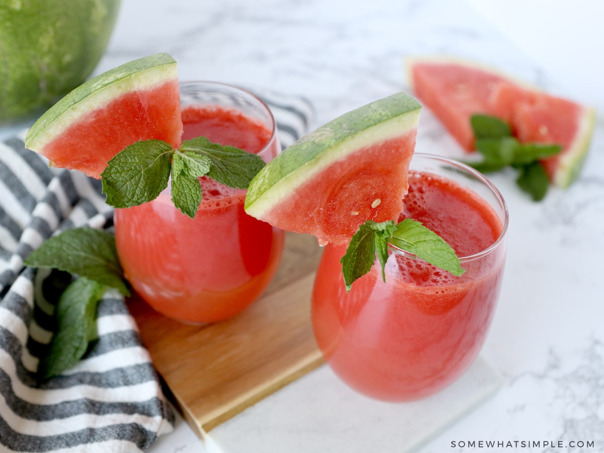 watermelon punch in two glass cups