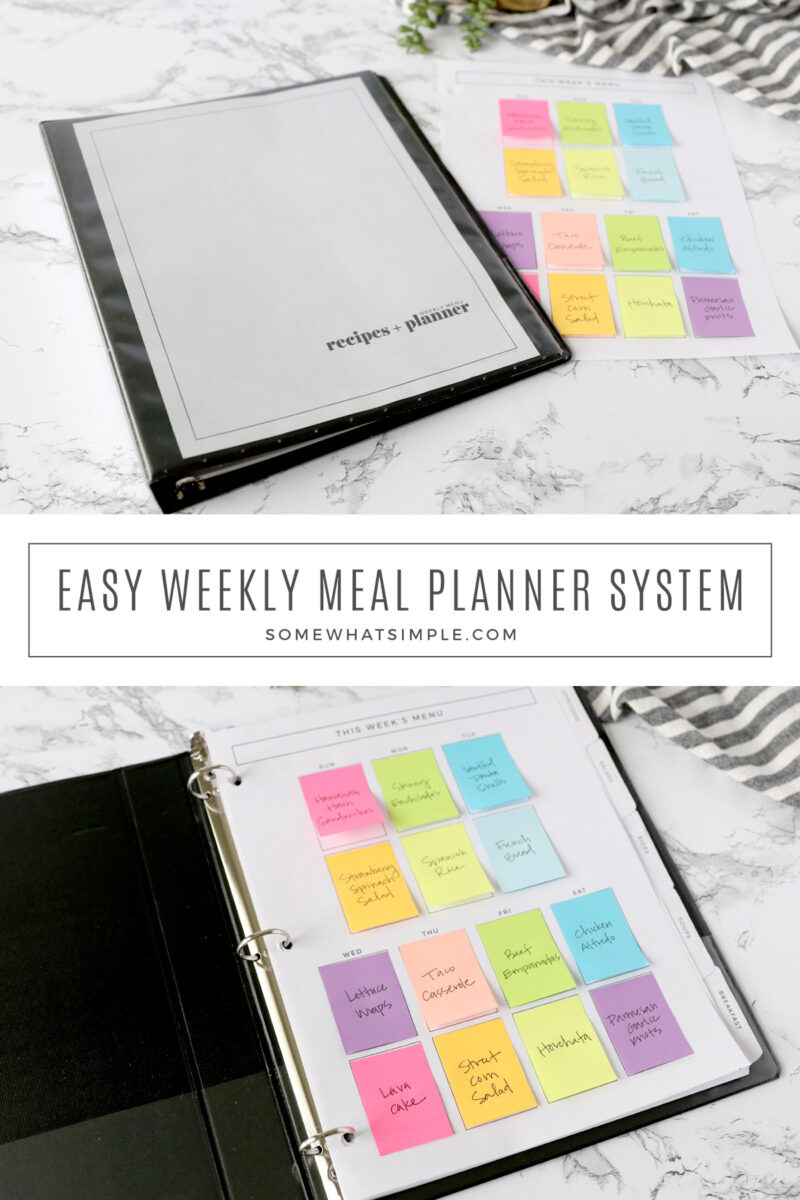 collage of images showing a meal planning notebook