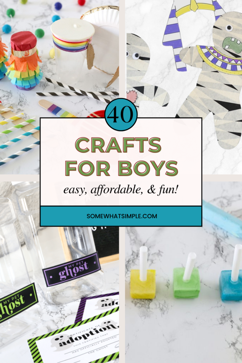 collage of images showing easy crafts for boys