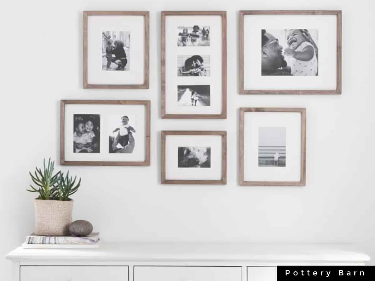 collage gallery wall above a white dresser