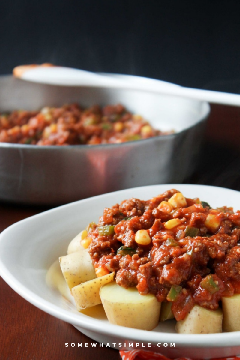long image of halloween goulash plated