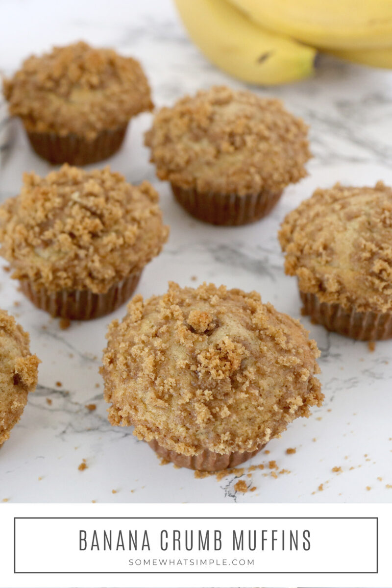 long image of banana muffins on the counter