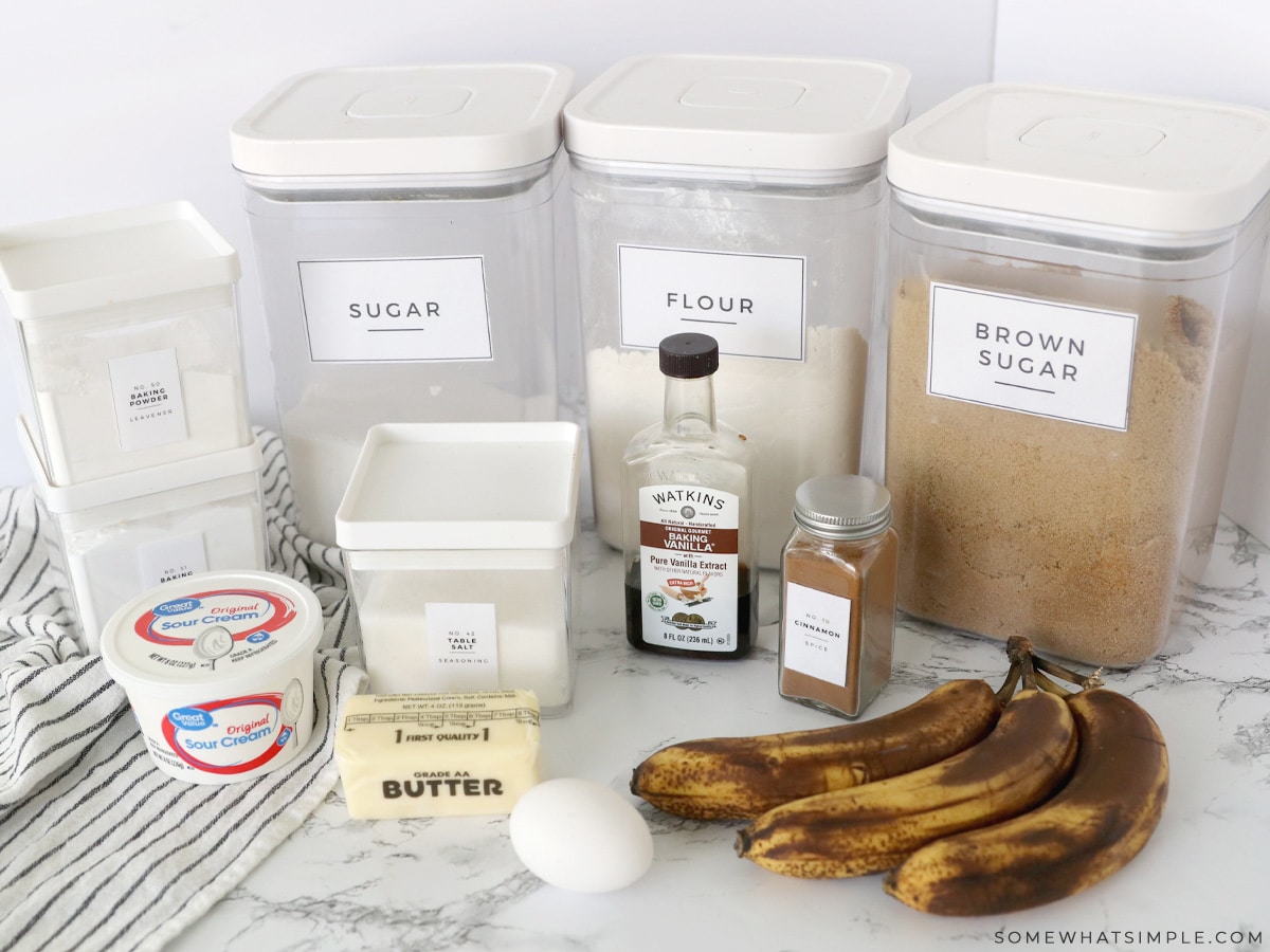 all the ingredients you need to make banana crumb muffins