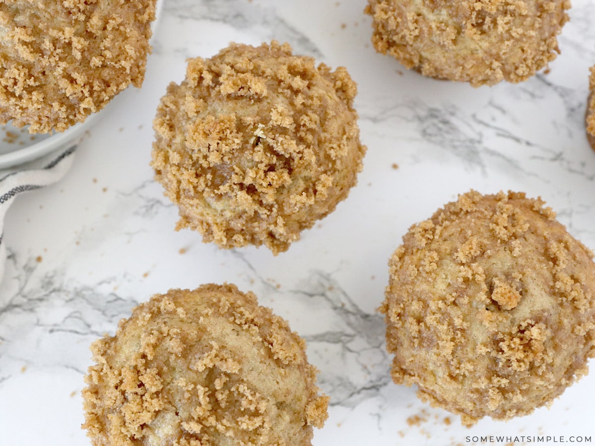 overhead shot of banana muffins