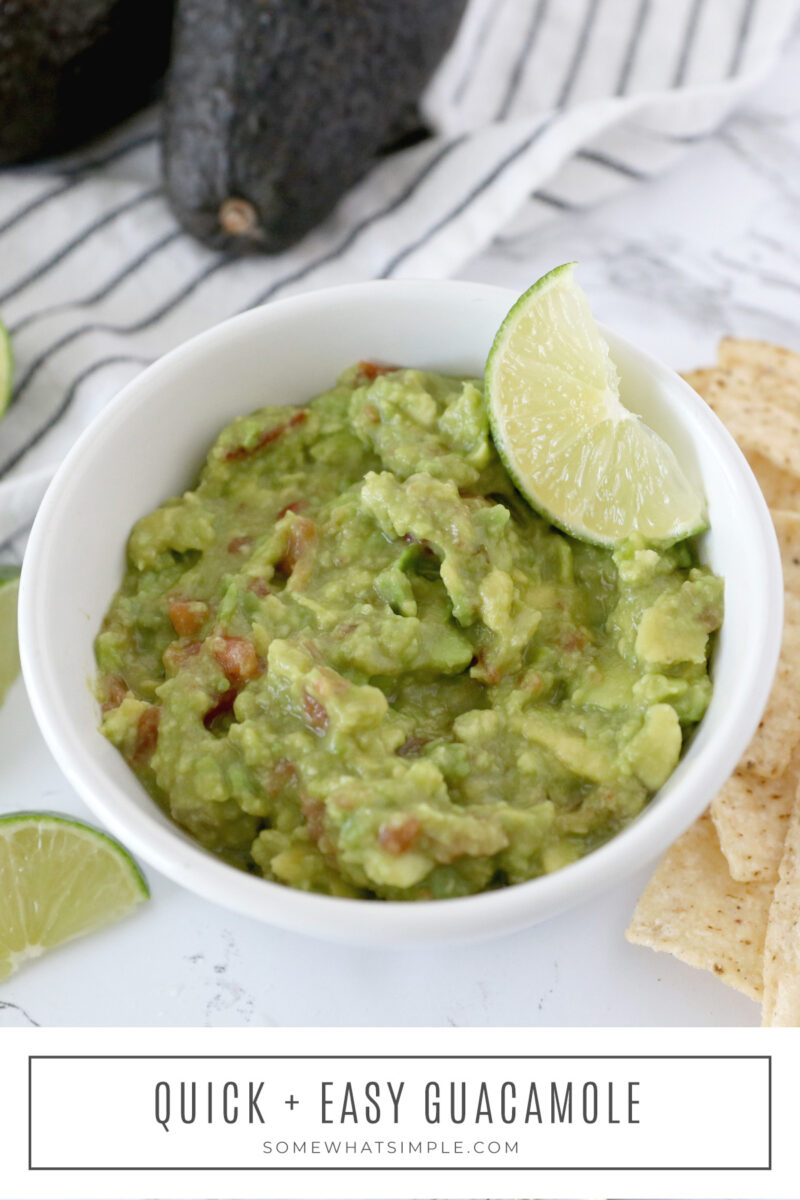 long image of guacamole in a white bowl