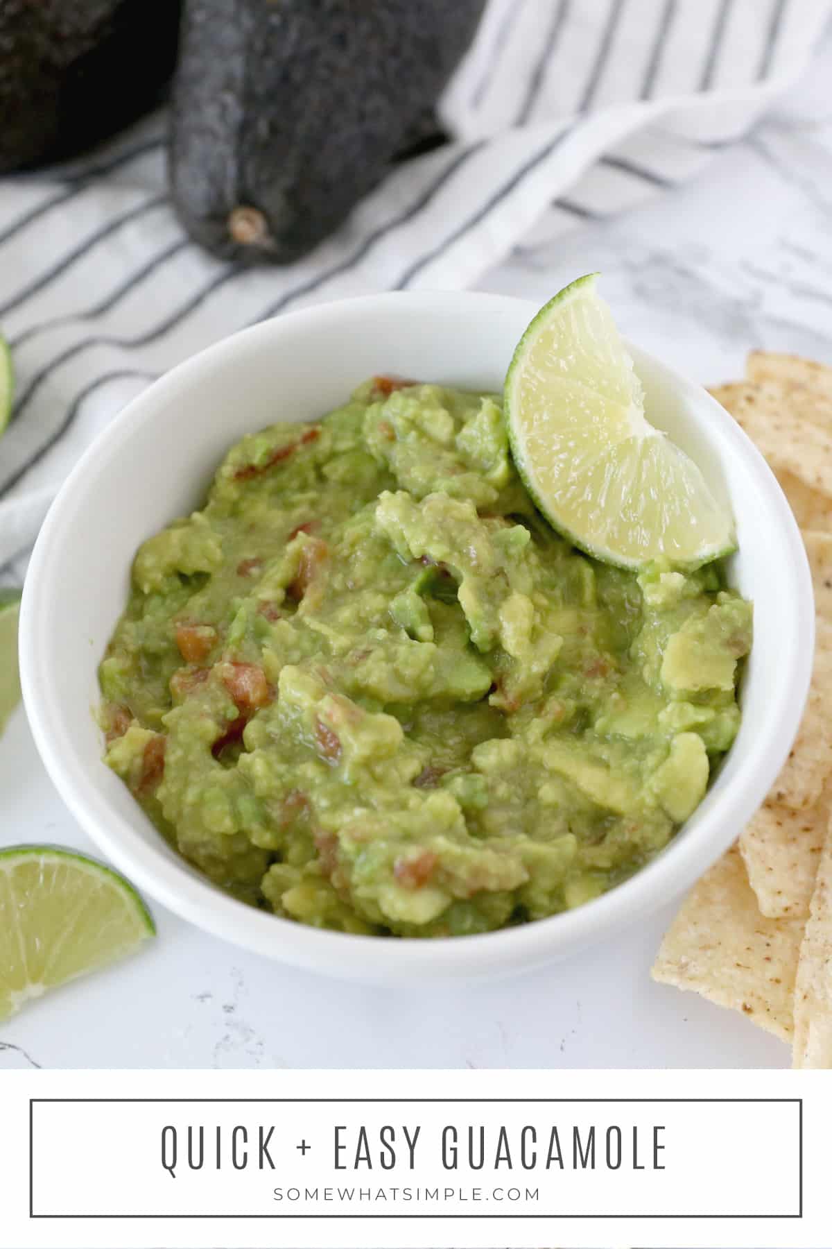 Get the best of both worlds with this deliciously simple guacamole recipe. This quick guacamole recipe is made with only 3 ingredients and can be ready to eat in under 5 minutes! via @somewhatsimple